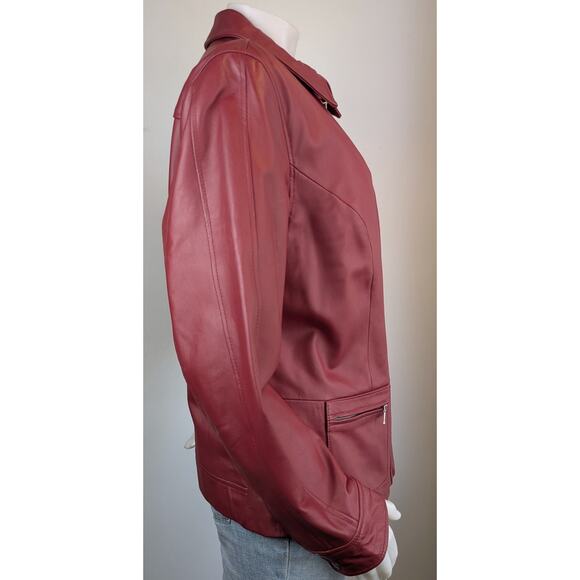 I.E. Woman Leather Jacket 1X Red Zip Front Pockets Classic Timeless Outerwear - Picture 4 of 12